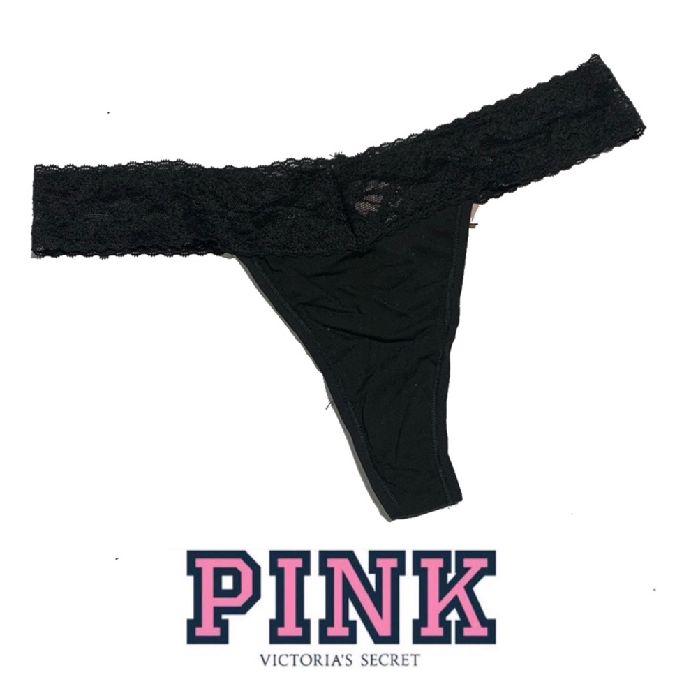 SOLD Victoria’s Secret Black Lace Trim Thong -‎ Panties Underwear - P018 M